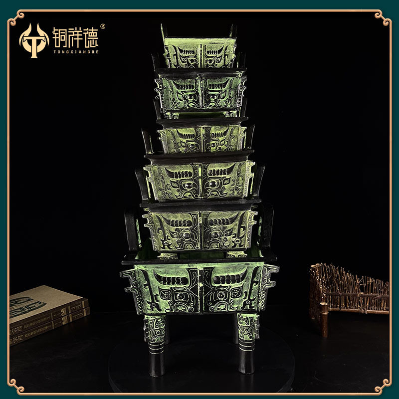 古青铜器铜鼎兽面纹方鼎摆件洛阳鼎商业开业礼品鼎盛千秋办公