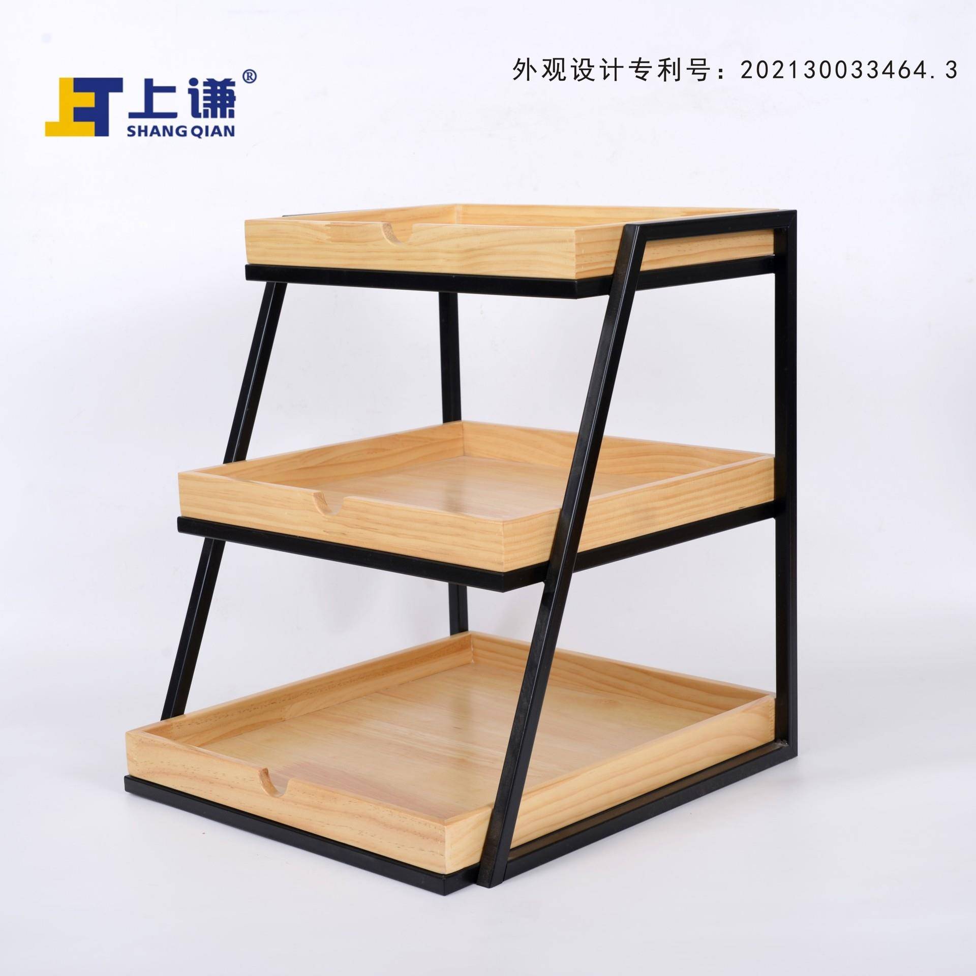 三层松木盘架销包蛋糕干点铁686水果陈列架超市促架橱窗展示面架