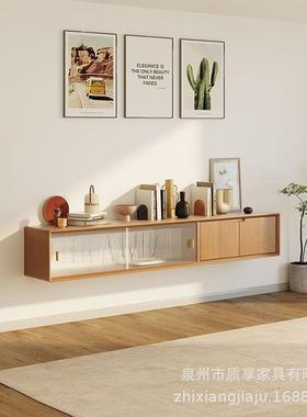 挂墙实木悬空电悬视柜挂式客厅卧小户型室壁挂柜子日式原木JTN吊