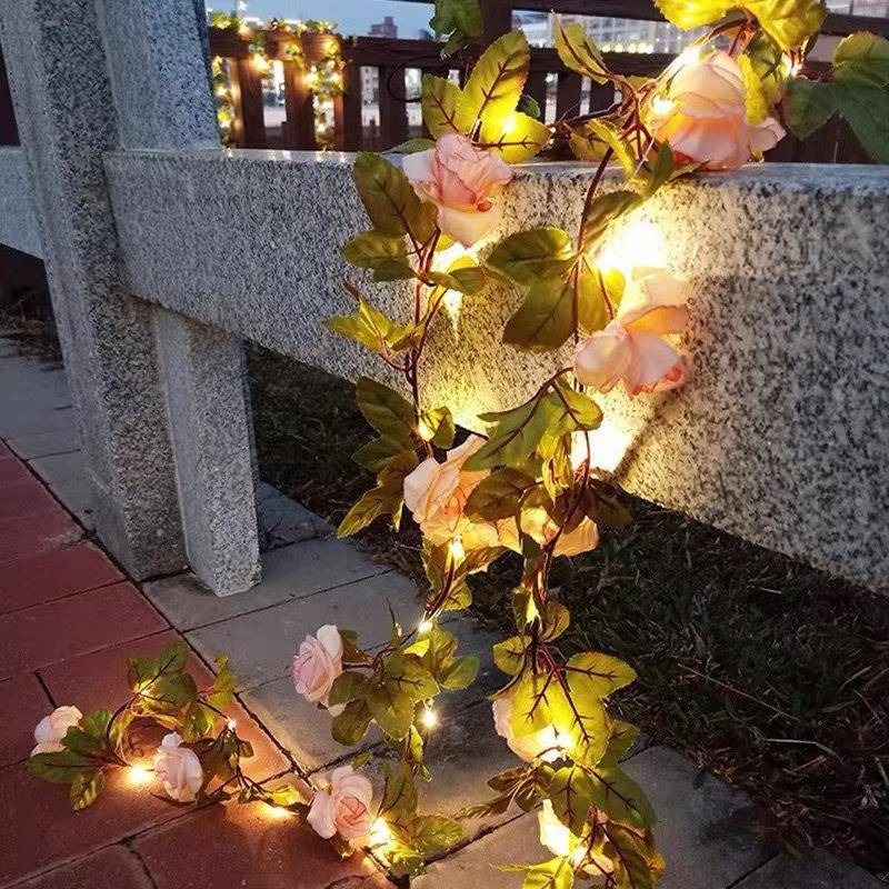 07108026民宿院装玫瑰花小灯灯饰太阳能外串仿真花藤家用庭户院花