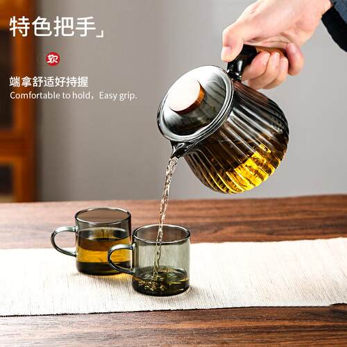 玻璃茶壶耐高RS278温加泡厚茶壶水分离用花茶壶茶具木把过滤家煮