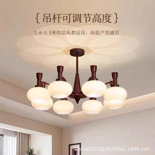 法式 中古风厅吊灯白客玉竹新餐中复古胡桃木色大249厅主卧灯厅 式