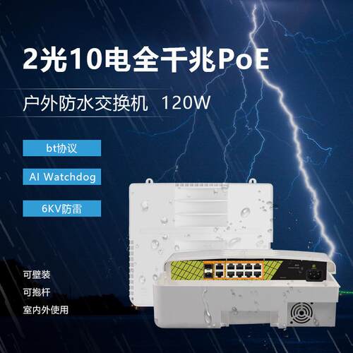 桢田P1012G612全口千兆P防oE供电交换机2光10电全LRN千兆室内外水