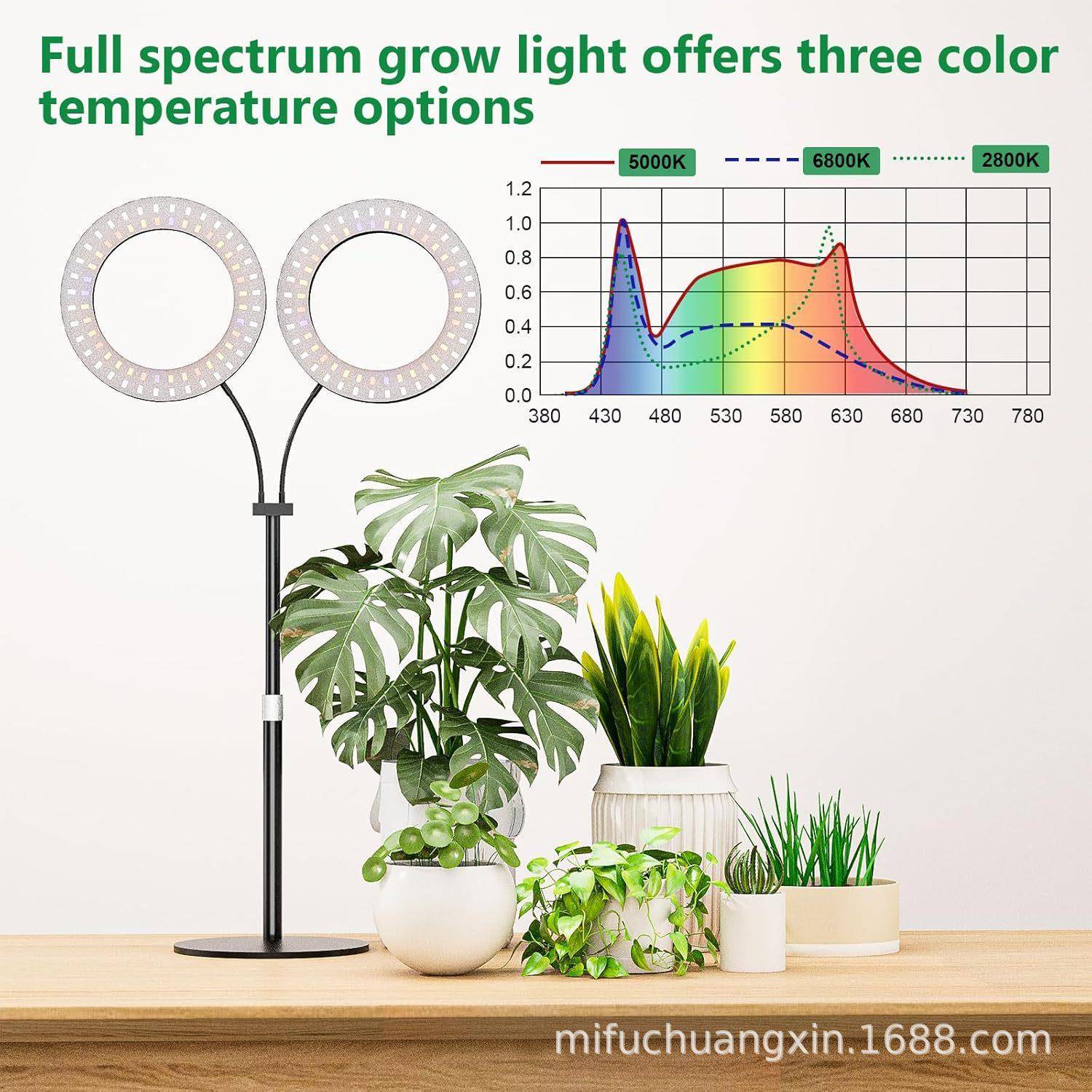 植物生植长灯天使环双头桌面伸缩全光时谱定调光盆景物补光6寸桌