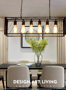 创意个OXF性业lfot工风吊灯复古怀旧黑色64头头长铁方形铁框艺餐