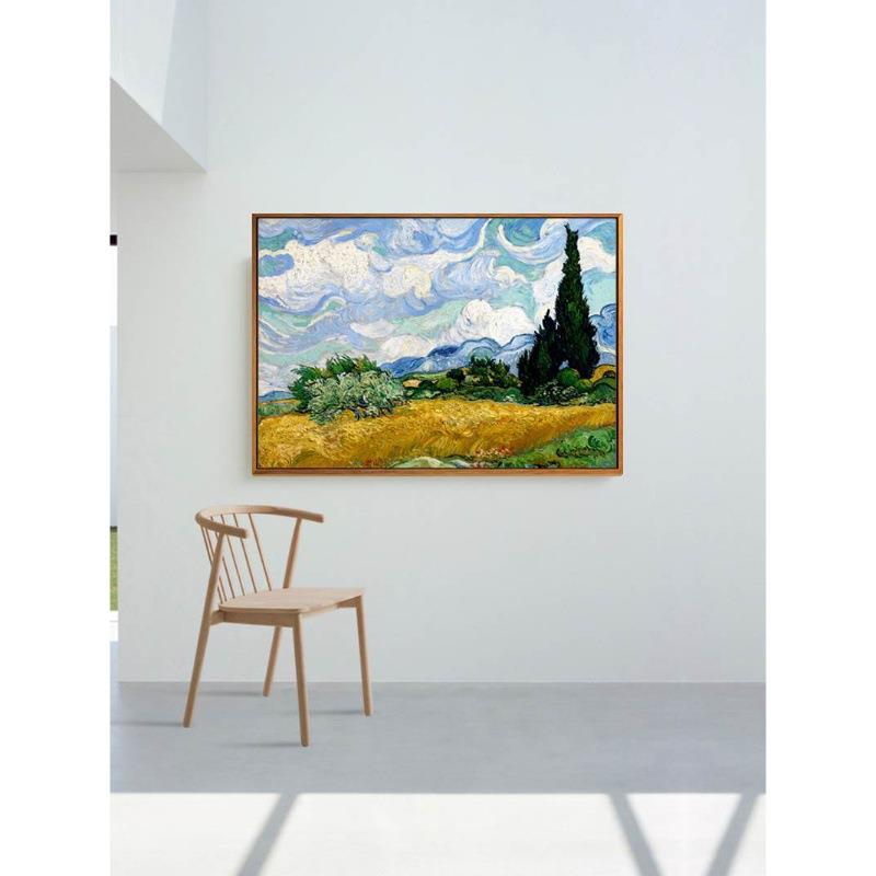 《室麦田DY672987与柏树》梵高画客厅装饰油画有框卧著作成田野欧
