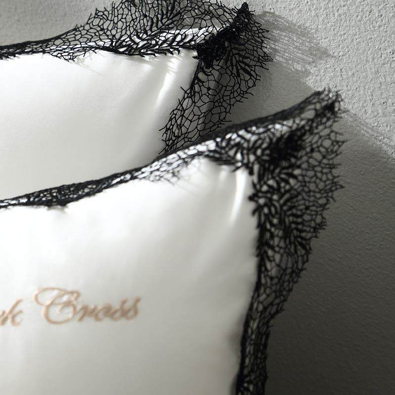 高端轻PCJ奢后现代天1地00支奥利丝棉四件套蕾丝边花床单被套床品