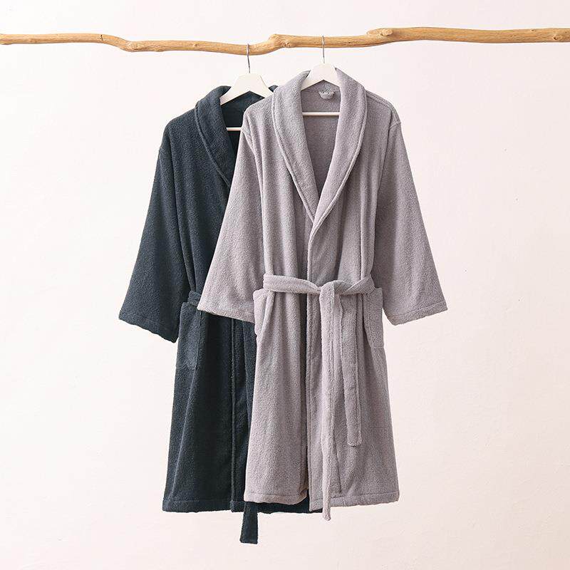 鲁SLB素秋纯棉巾料冬毛加肥浴袍浴衣家居服女睡袍中厚款吸水男情