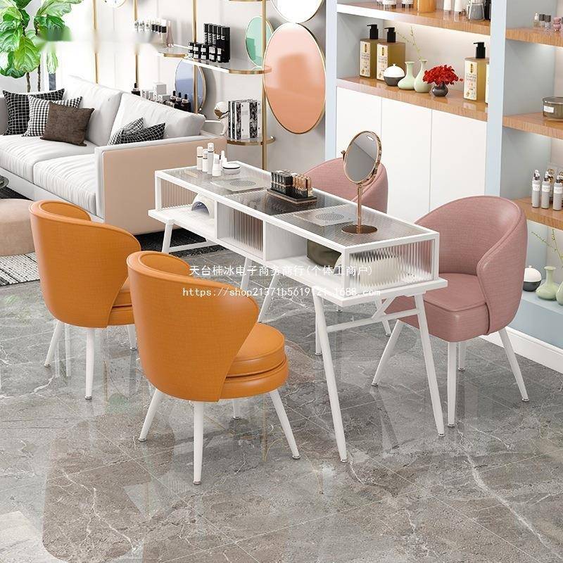 美甲桌带吸人尘器双ZZG2yb57人单椅子简约网红店甲玻璃台桌椅套院