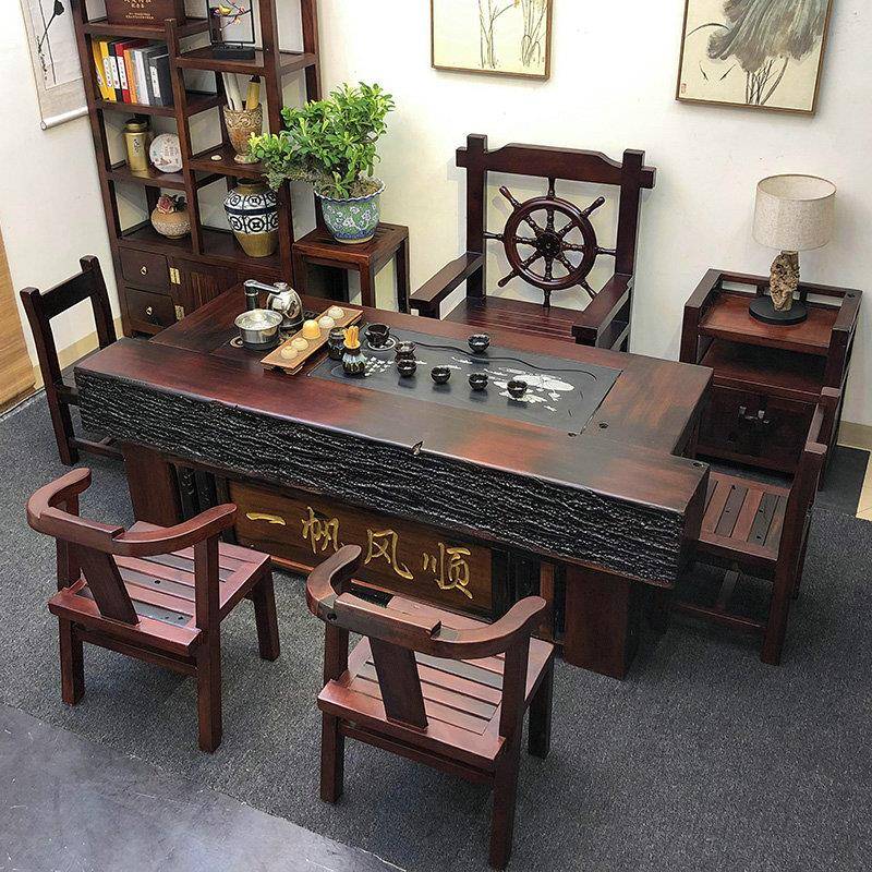 船木茶F967J6S5桌椅组合办公室实木大板茶台家中用茶几老新式茶一