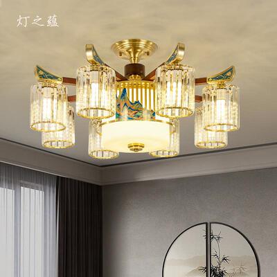 简新中式吊灯实木厅灯客轻奢现代约大8921厅主灯卧室房间吸灯具顶