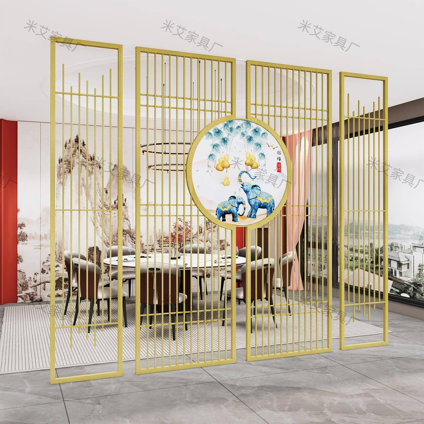 空新式中铁艺屏风隔断入客厅餐厅办公室玄关户不锈钢MA-屏镂格栅