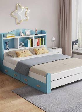 实木双床简约儿童书架床学生床人家床用12445WXQ单人人公主床简易