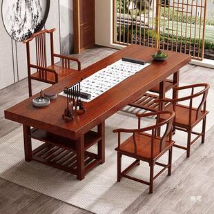 新中式全实木大板书桌厅家用书法书字画桌UER写台茶室画案客公办