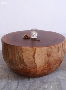 原木墩子天然茶台树根桩茶桌阳小户型侘疾风圆形几民宿ABG落地树