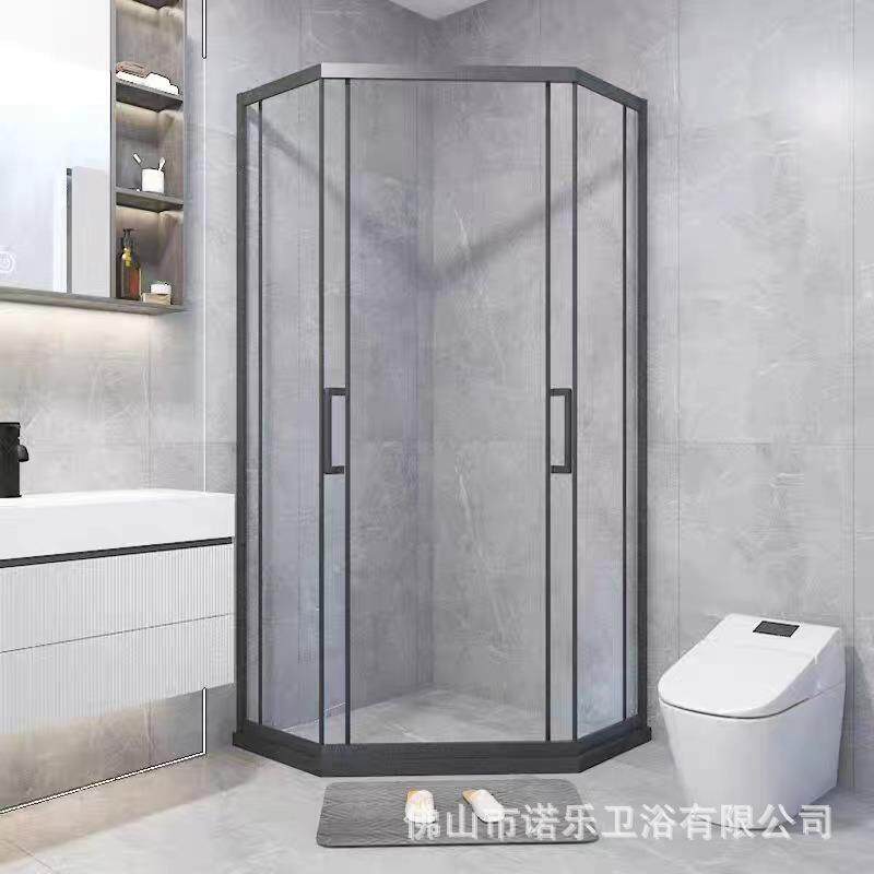 沐浴房浴室干湿分离推拉石门HWN淋浴房断玻璃屏隔间风极窄砖型洗