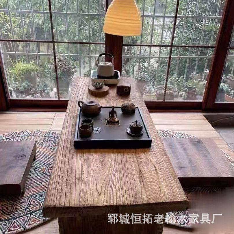 夫QHP榆木茶台炕桌木长条炕几全实榻榻米老茶几矮桌功阳台茶桌