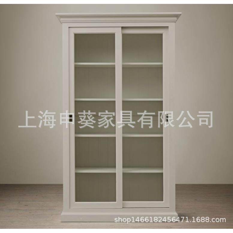 美式木实木复古23做旧酒柜橡式法餐边柜双门别墅移门玻璃橱柜