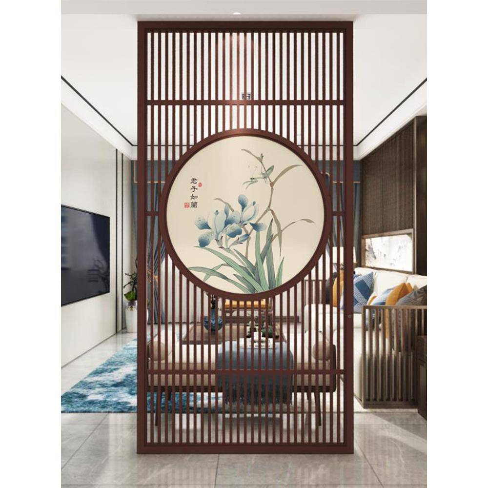 中式屏风隔断墙现代简约实木饰装客厅办公山水玄花鸟003纱室画关