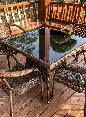 外W*藤椅三件套户桌椅庭院台园室外WMB茶露几休闲藤编椅花阳台椅