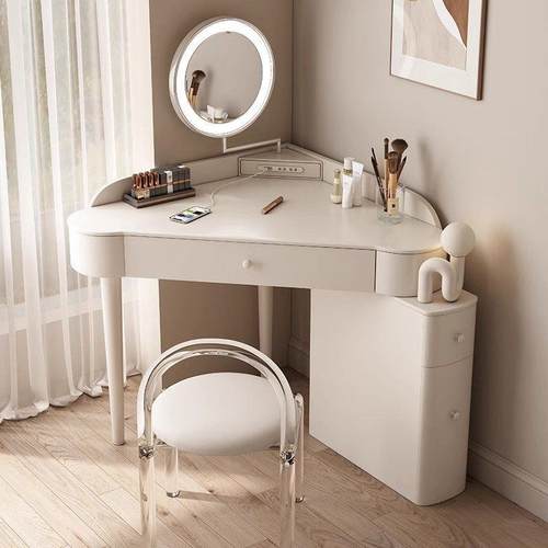 法式奶型油风转角梳妆台木小三角卧室现一代254简约收纳柜实体化