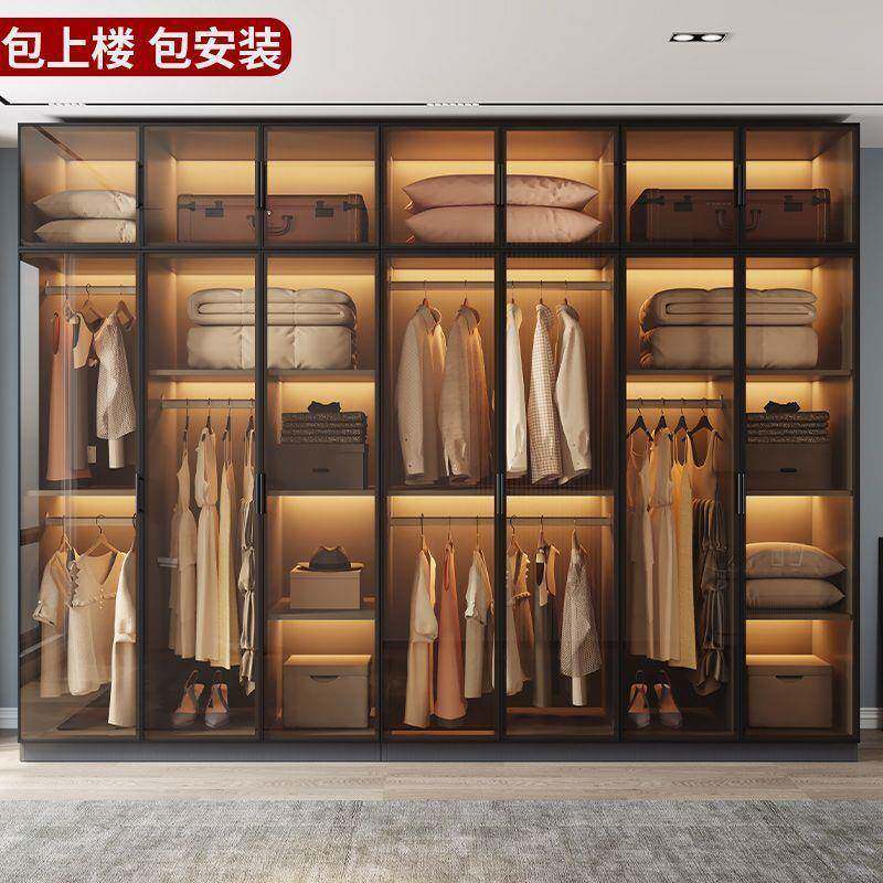 实木衣卧室家用L型玻璃门柜衣SZJ帽间纳柜子组合橱衣轻奢玻收璃衣