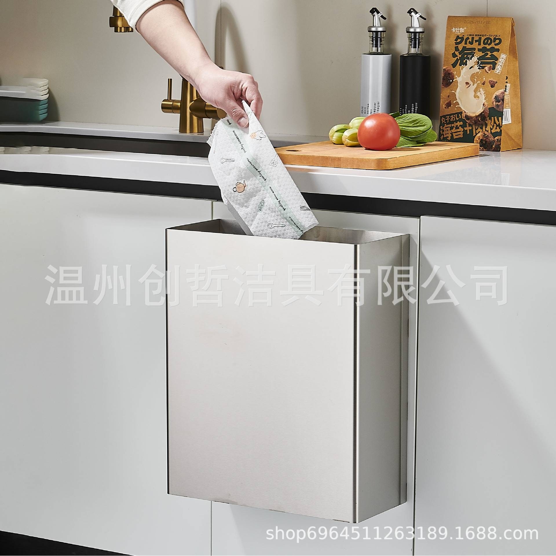 不锈钢壁挂家用垃圾桶2025新款方形大容量厨房垃圾桶