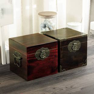 香樟木带锁木箱复古正方形储物箱收纳木箱子樟木小箱子木盒子木盒