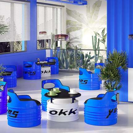 桶工业风油沙发茶0903几组合美T式复古餐厅餐桌椅K卡V酒吧创意座