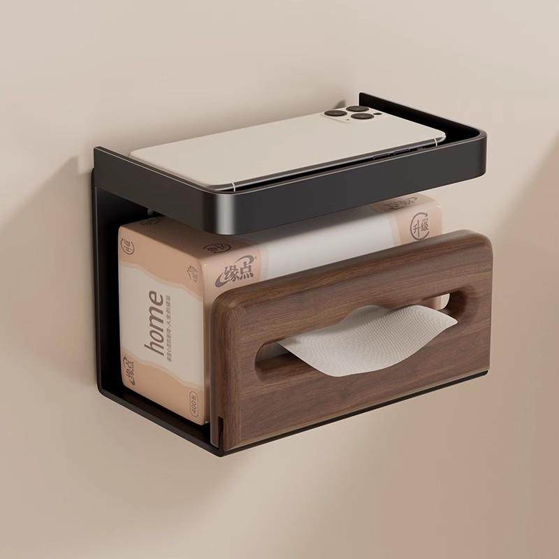 免打孔桃木纸盒卫139生间置巾物架家用实木纸巾筒质壁挂式收胡纳