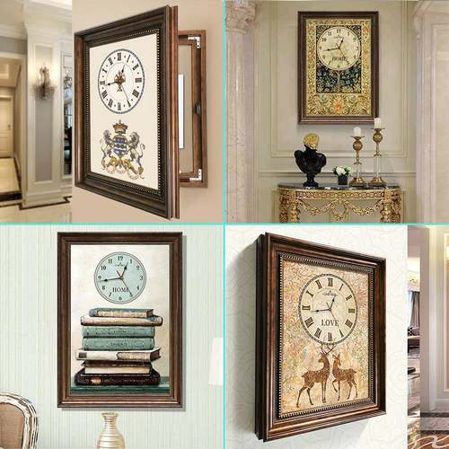 86MF76HH96J欧幸树美式遮电箱0复古电福表箱装饰画带时钟挂画钟表