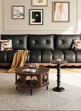 法式风复古PHR油皮沙发蜡小户型沙发直排钢古黑色客厅现琴代中式