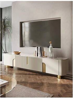 轻奢岩电视柜小型网红椭圆卧户室奶油地白色烤漆设计板师95474储