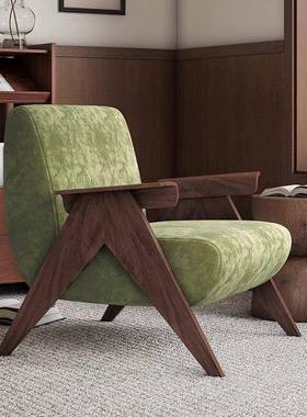 单沙发椅雪尼设计师轻奢人复古中风古尔阳台BCY休闲椅民宿实木客