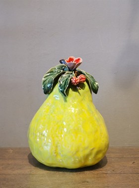 柚子陶瓷摆件客厅家居书房装饰品供奉仿真水果手工艺礼品石湾公仔