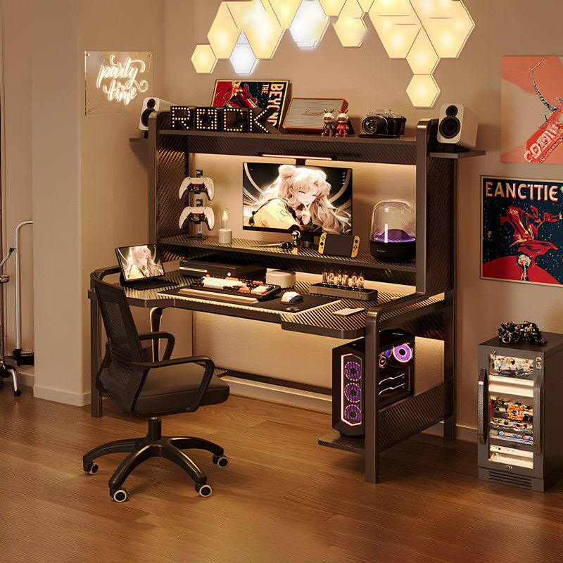 碳纤维电竞桌椅套装可放主机书桌书架一体桌电脑桌台式家用卧室桌