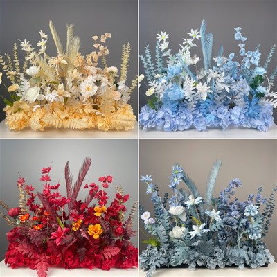 花排婚庆地排花仿真花婚礼布置假花农村婚礼t台红色地堆路引花柱