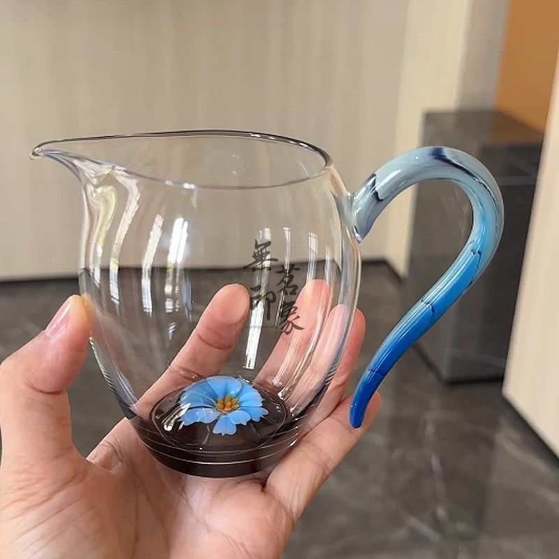 耐热高端花珠星空海棠花底如玉凤颜玻璃公道杯玛瑙公道杯功夫套组