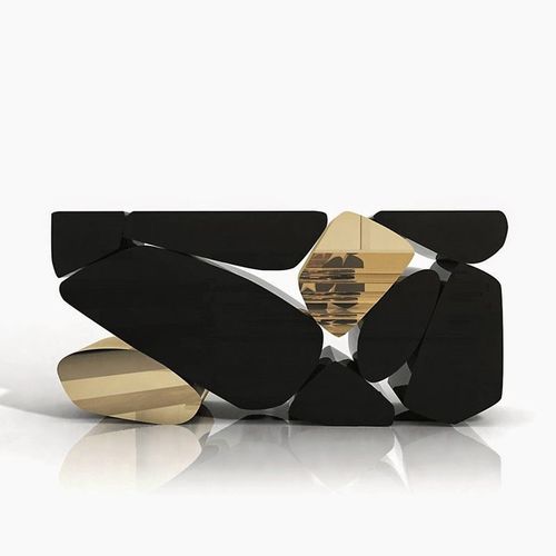 创意现代别墅玄关台靠墙条案不锈钢黑金色双色入户走廊过道窄柜子