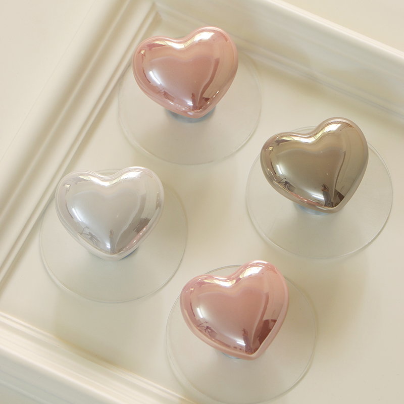 简约爱心免打孔小拉手衣柜门橱柜抽屉法式珍珠免钉自粘门把手