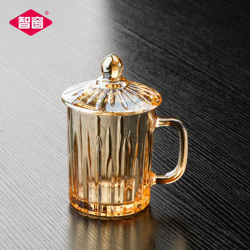 带盖泡茶杯家用玻璃耐热玻璃杯欧式办公室商务把手喝水耐高温杯子