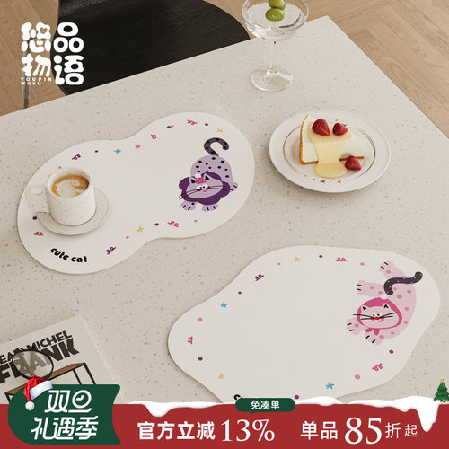 波点猫隔热餐垫卡通可爱防烫隔热垫子防油防水桌垫咖啡杯垫滑鼠垫