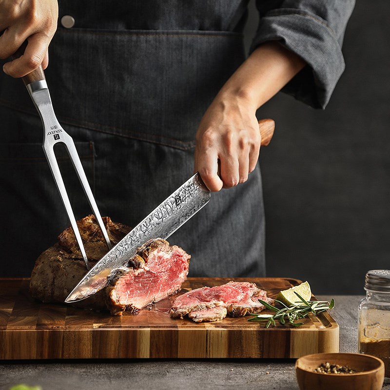 信作不锈钢大肉叉烤肉叉分肉叉家庭烧烤工具烤牛排羊肉叉胡桃木