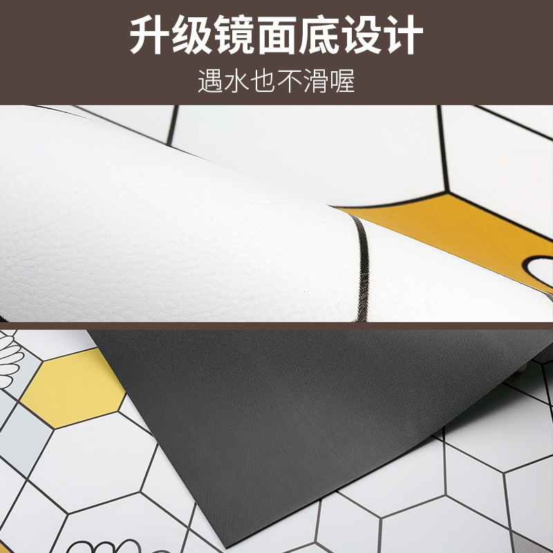 卡通小怪兽入户皮革防滑地垫防水防油免洗可擦玄关地垫可裁剪DIY