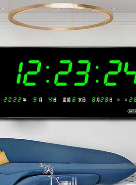 河创 大屏LED数码电子万年历客厅挂钟静音夜光绿色字时钟表HEC-01