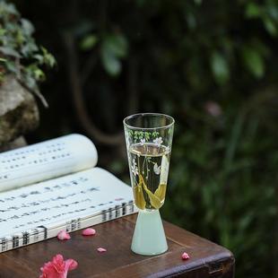 手工贴花玻璃绿茶品茗杯茶艺品鉴杯高硼硅玻璃主人杯闻香杯大号