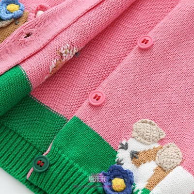 100-140码 女童毛衣宝宝纯棉线棒针开衫针织衫秋冬儿童洋气打底衫