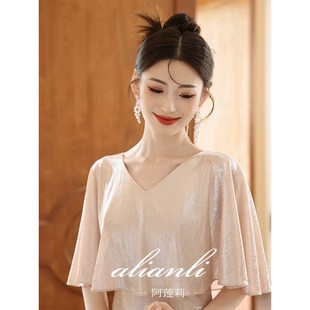 晚礼服女2024新款高级感轻奢小众高端主持人端庄大气香槟金色裙