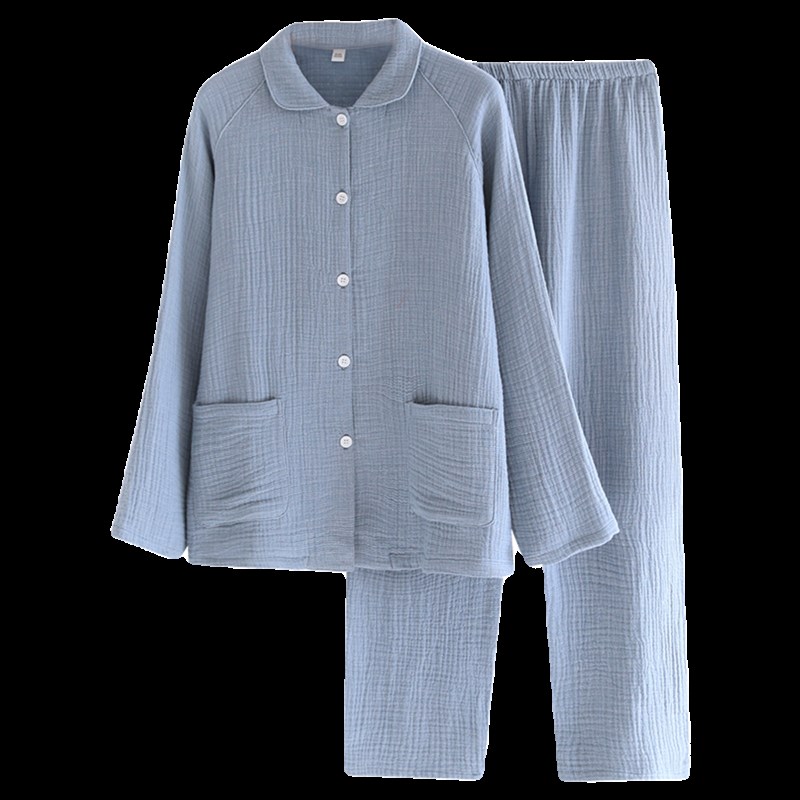 睡衣女春秋季纯棉四层纱布2024新款情侣长袖加肥加大码男士家居服