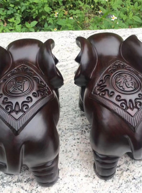 木雕大象摆件实木大号一对家居客厅电视柜玄关装饰品乔迁礼品